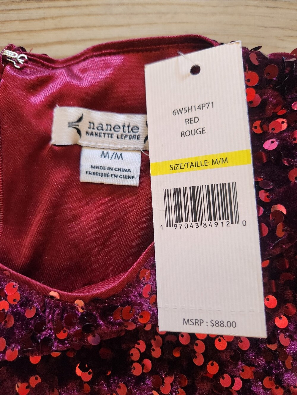 Nanette Lepore Ruby Red Sequins Velvet Top NWT
